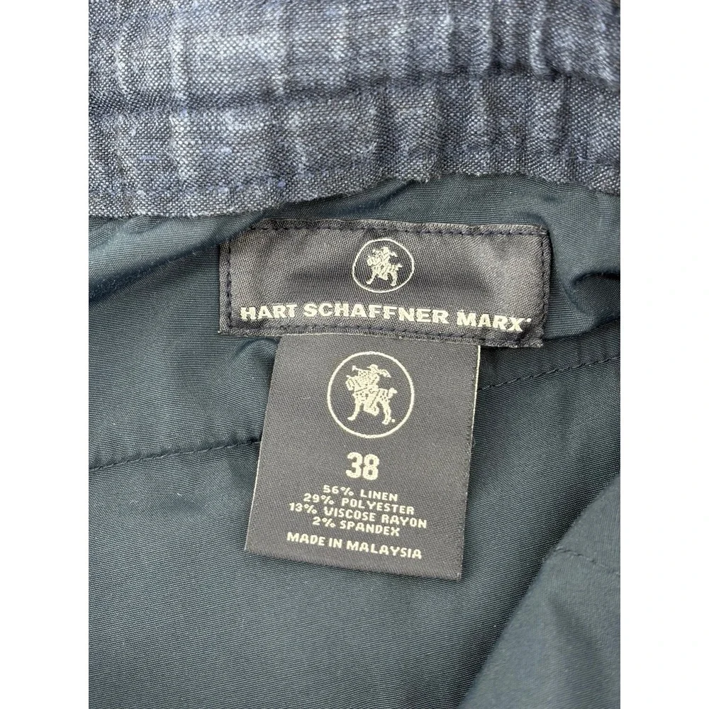 Hart Schaffner Marx Shorts, Navy Linen Blend, Casual, Pull-On, Men's Size 38